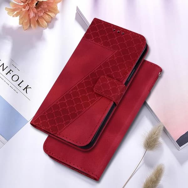 iPhone 18 Pro Max / iPhone 17 Pro Max Skal läderfodral med sju-formad präglad design Röd