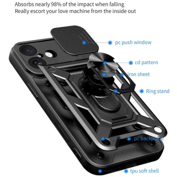 iPhone 17 Skal med Glidande Kameraskydd - TPU+PC Blå