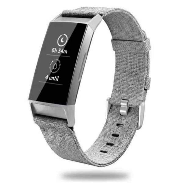 För Fitbit Charge 3- watch Nylon Canvas-rem Plastkontakt Längd: 21cm Gray