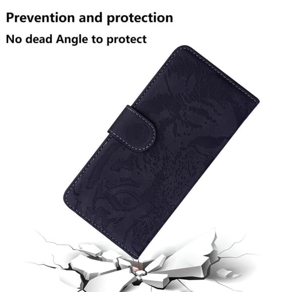 iPhone 18 Pro Max / iPhone 17 Pro Max Skal läderfodral med tigerprägling Svart