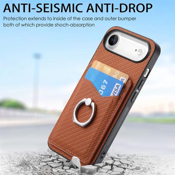 iPhone 17 Air Skal - Kolfiber med Kortficka och Ring Brun