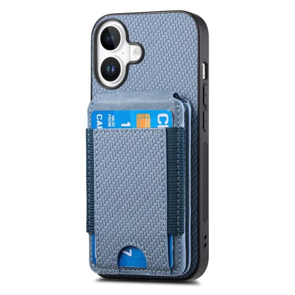 iPhone 17 Skal - Kolfiber med Vertikal Flip och Ställning Blå