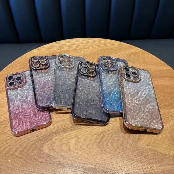 iPhone 16 Pro Max Skal med Diamant Vattenvåg Gradient Glitter Purpur