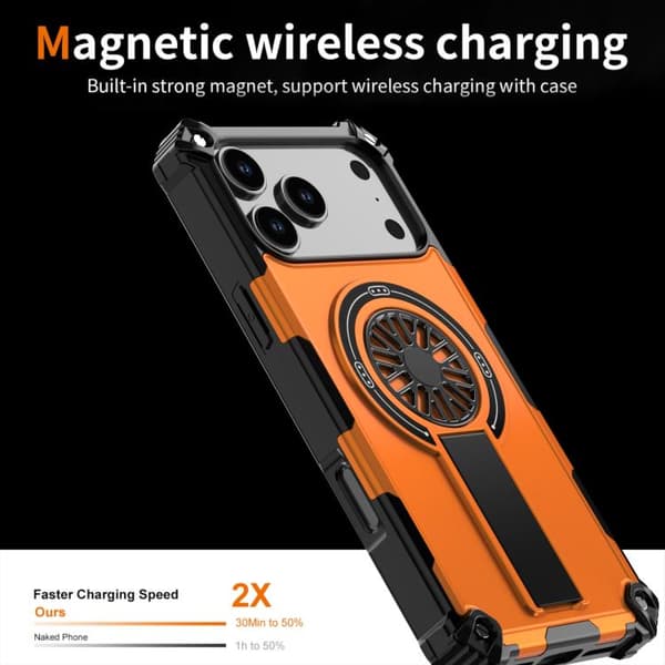 iPhone 18 Pro Max / iPhone 17 Pro Max Shockproof Kickstand Metallic Shaft MagSafe Skal Orange