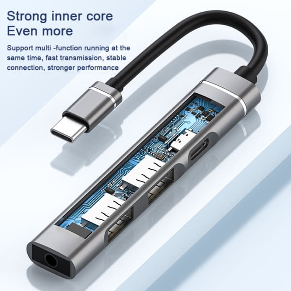USB-C / Typ-C till 3,5 mm + 2 USB + Typ-C Hub Dockningsstation (Silver)