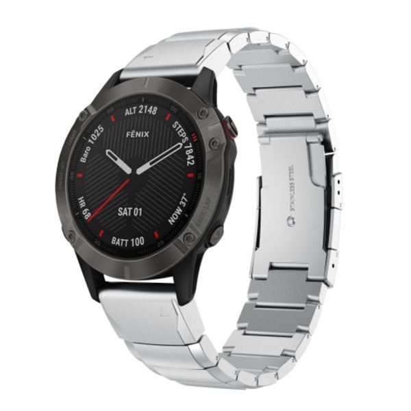 För Garmin Fenix ​​6X 26mm Tortoise Shell watch i rostfritt stål Sliver