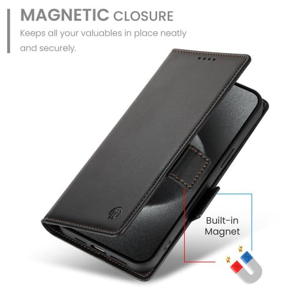 iPhone 18 Pro Max / iPhone 17 Pro Max Skal läderfodral med sidobuckle - magnetisk frostad läder Svart