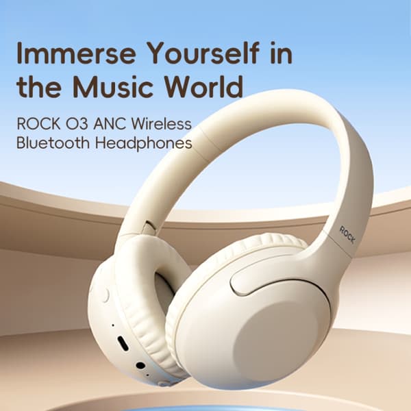 ROCK O3 Hörlurar med brusreducering och Bluetooth Ljusgrå