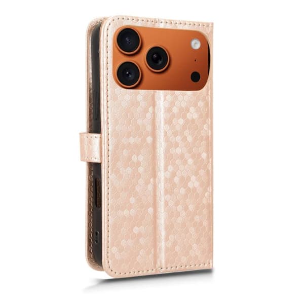 iPhone 18 Pro Max / iPhone 17 Pro Max Skal läderfodral med honungskaka pricktextur Guld