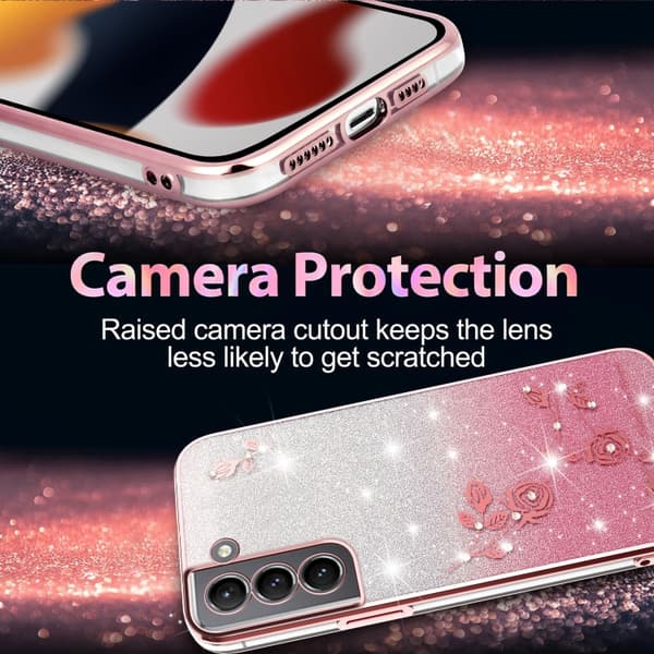 Samsung Galaxy S21 5G Skal med Gradient Glittrande Blommor Rosa