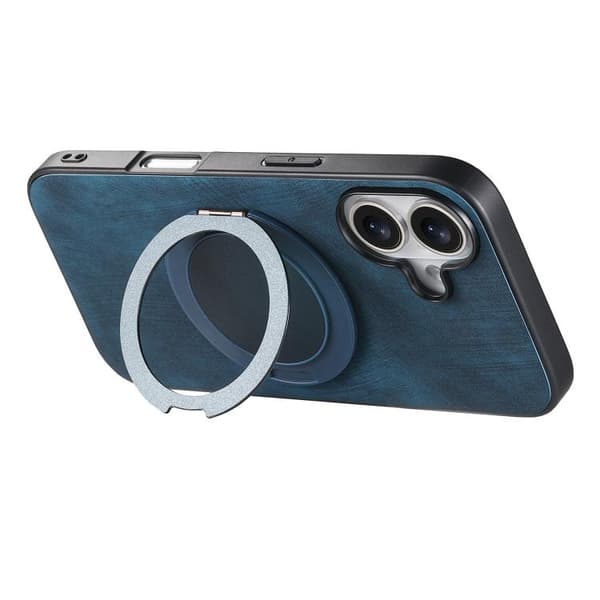 iPhone 17 Retro Läder Rotations Rund Skal Blå