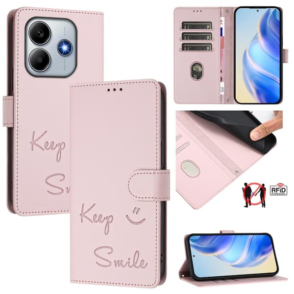 Redmi Note 14 5G - RFID Läderfodral med Smile Embossing Rosa