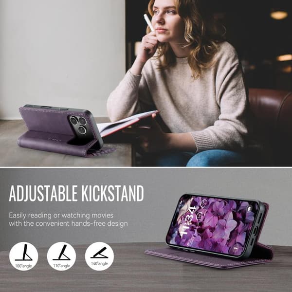 iPhone 18 Pro Max / iPhone 17 Pro Max Skal - kalvskinn med mikrofiber och RFID-skydd Purpur