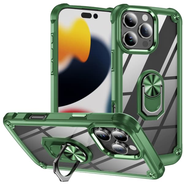 iPhone 16 Pro Skal med TPU + PC Linsskydd och Ringhållare Grön