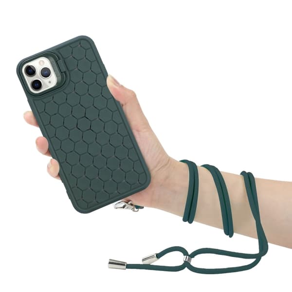 iPhone 16 Pro Max Honeycomb Strålande Linshållare Magsafe Skal med Lanyard Grön