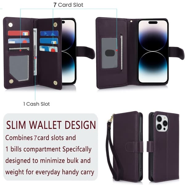 iPhone 16 Pro Skal - Multi-Kort Plånbok RFID Läder Mörklila