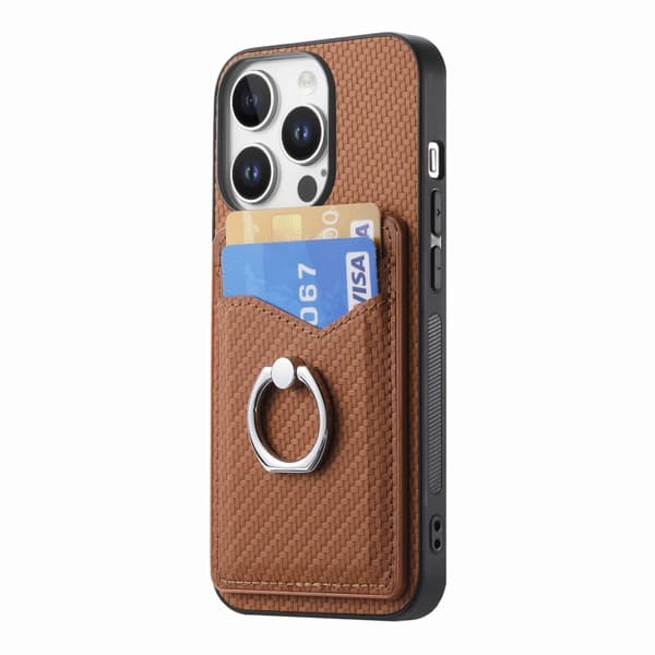 iPhone 16 Pro Max Kolfiber Kortplånbok Ring Skal Brun