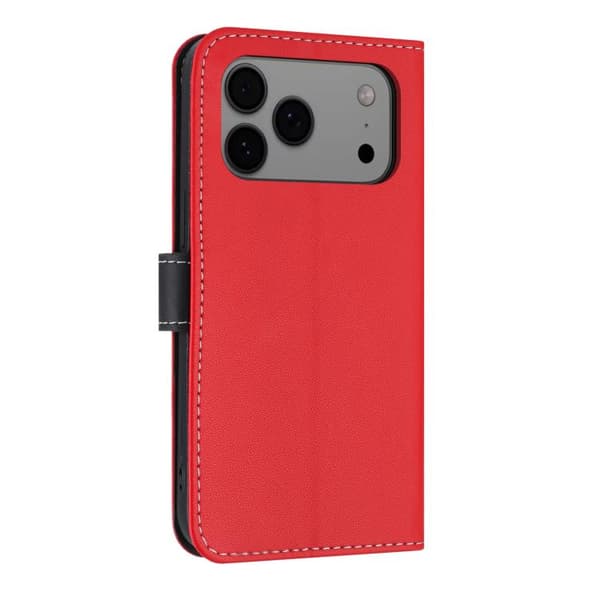 iPhone 18 Pro / iPhone 17 Pro Skal läderfodral med metallbåge och handrem Röd