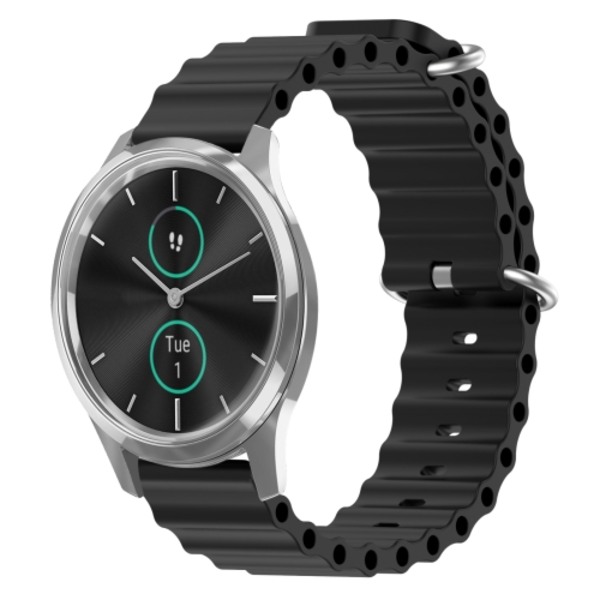 För Garminmove Luxe 20mm Ocean Style Silikon Solid Color Watch Band Black