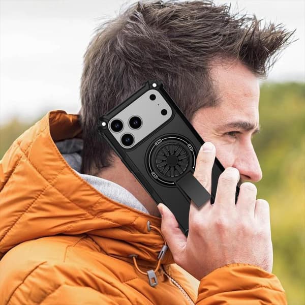 iPhone 18 Pro Max / iPhone 17 Pro Max Shockproof Kickstand Metallic Shaft MagSafe Skal Svart