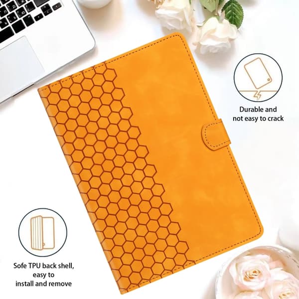 Samsung Galaxy Tab S6 Lite P610 Prägad Läderfodral Gul