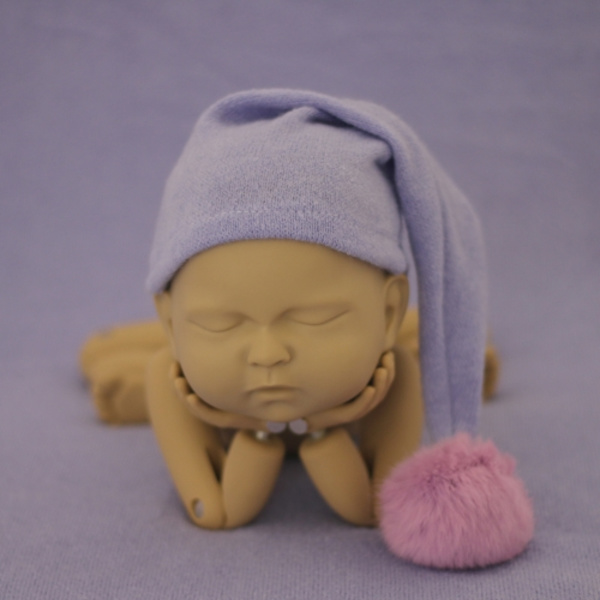 Nyfödd Fotografering Kläder Baby Fotografering Pälsboll Stickad Lång Svans Mössa Ljuslila