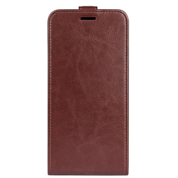iPhone 18 Pro / iPhone 17 Pro Skal Läderfodral med Textur och Vertikal Flip Brun