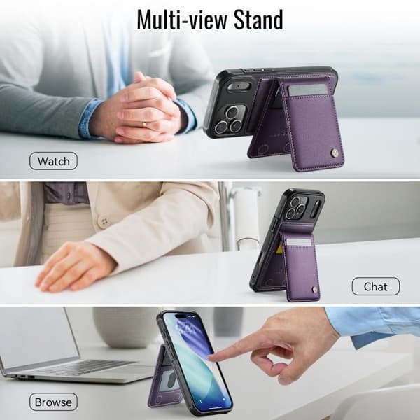 iPhone 18 Pro Max / iPhone 17 Pro Max Skal JEEHOOD Britisk Stil RFID MagSafe Kortväska PU Purpur