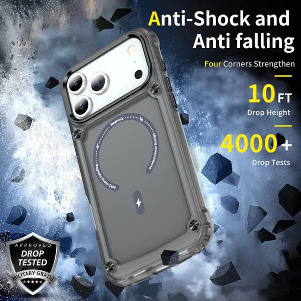 iPhone 18 Pro Max / iPhone 17 Pro Max Skal - TPU + PC med MagSafe Magnetisk Transparent svart