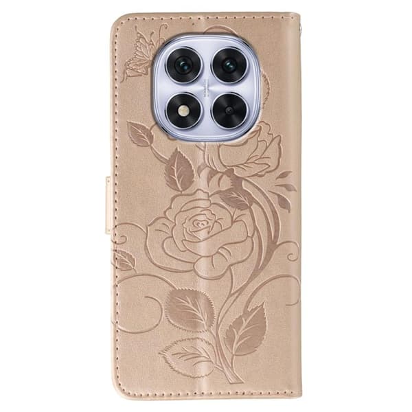 Redmi Note 14 Pro 4G Global - Rose Butterfly Prägad Läderfodral Roséguld