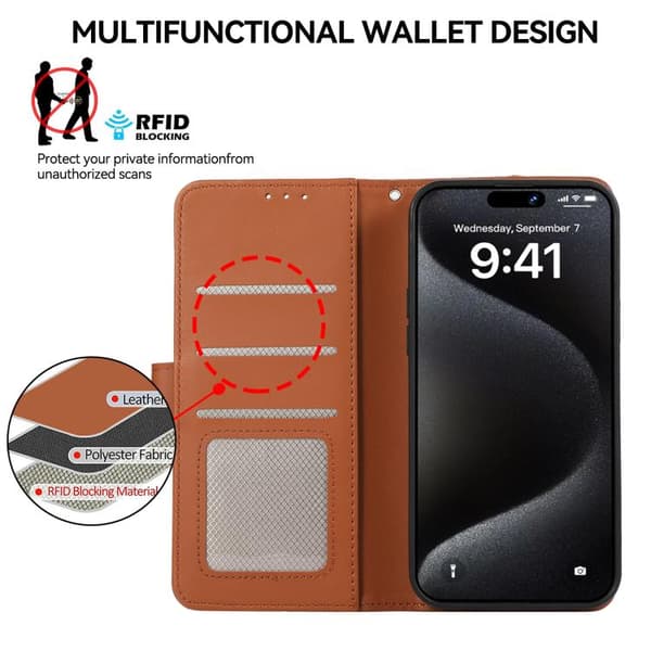 Redmi Note 14 4G - ABEEL Delikat Textur Splicing RFID Läderfodral Brun