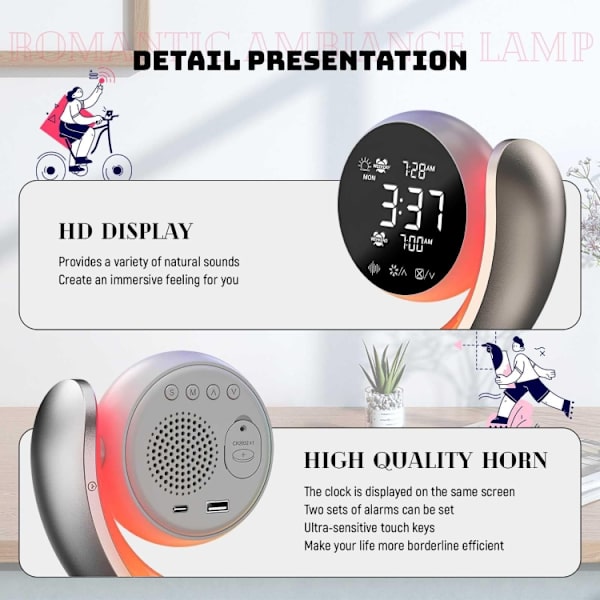 20W Dubbel väckarklocka Touch Control Wake Up RGB-ljus med naturmusik för sömn (Guld)