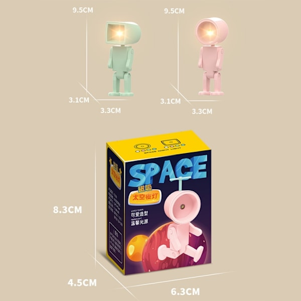 Mini Astronaut Magnetisk LED Nattlampa Skrivbord Byggsten Prydnader Skrivbordslampa, Färg: Rund Vit