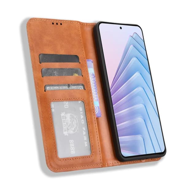 Redmi Note 14 4G - Magnetisk Spänne Retro Textur Läder fodral EU-version Brun