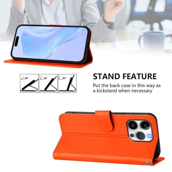 iPhone 16 Pro Skal Solid Färg med Lanyard - Läderfodral Orange