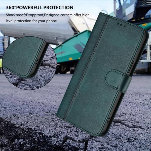 iPhone 17 Pro Skal Läderfodral med Retro Linjefog Mörkgrön