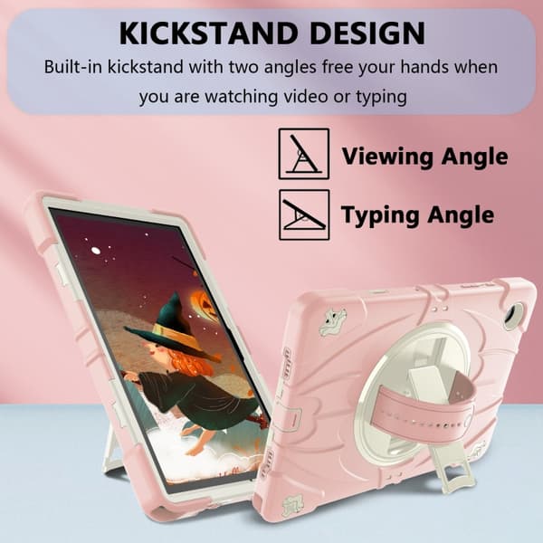 Samsung Galaxy Tab A8 Bat Hand Grip Ställning Tabletfodral Rosa Vit