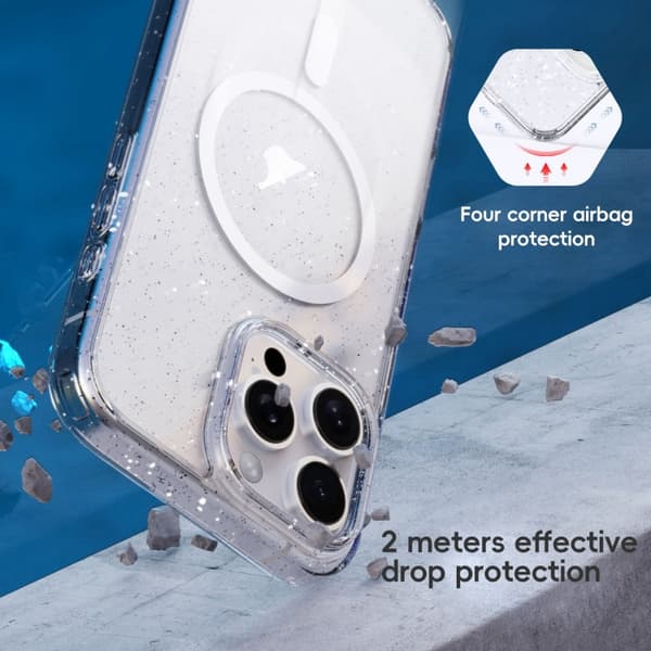 iPhone 16 Pro Glittrande Pulver MagSafe Magnetisk Skal Transparent titanblå