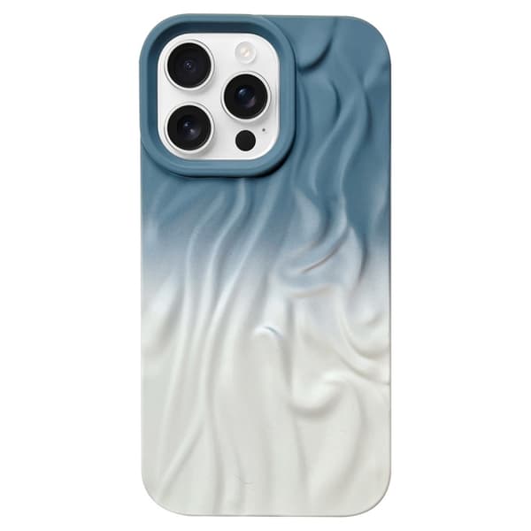 iPhone 16 Pro Max Skal med Rynkig Gradient och Frostad TPU Blå Vit
