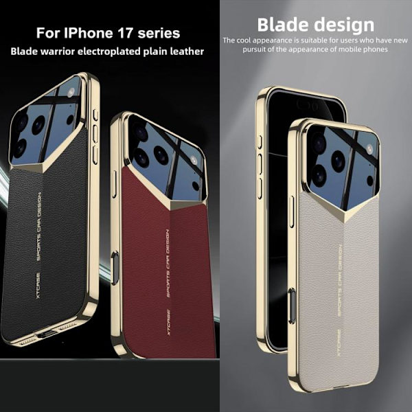iPhone 17 Pro Max Skal läderfodral GKK Blade Phantom Plain Röd