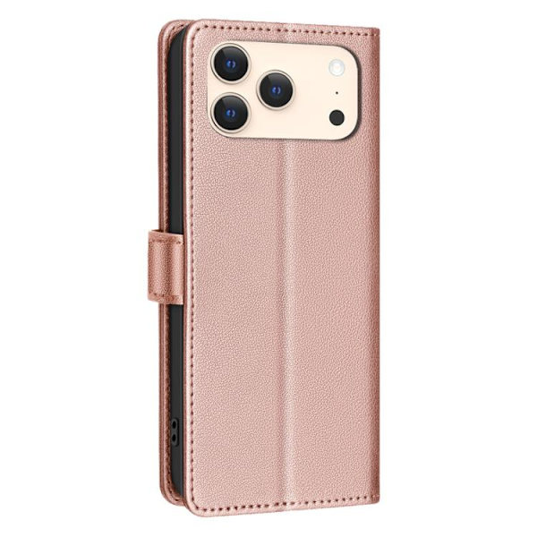 iPhone 17 Pro Max Skal läderfodral med Litchi-textur och RFID-antitheft Guld