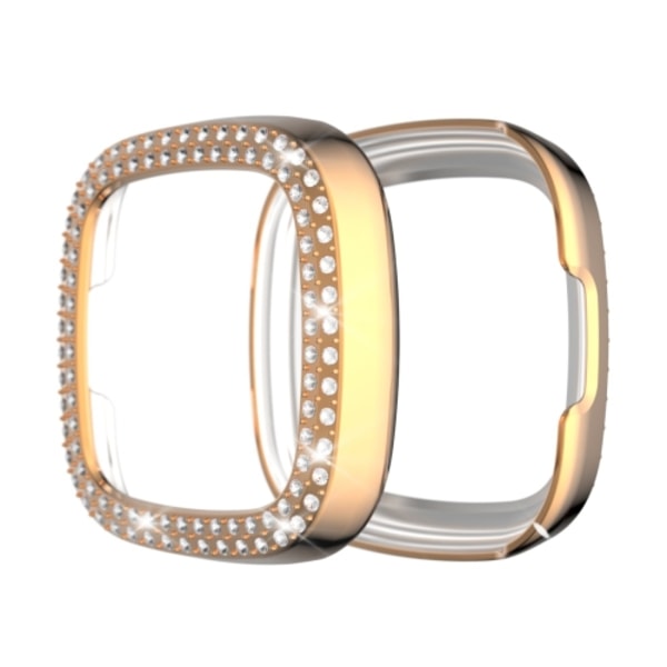 För Fitbit Versa 3 / Versa Sense Double Row Plating Diamonds PC- case Rose Gold
