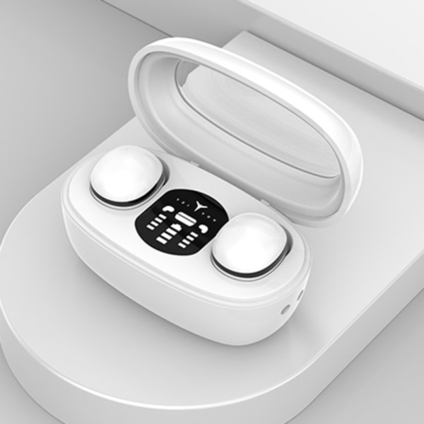 Mini TWS Bluetooth-hörlurar med rektangulär fack, brusreducering, lång batteritid, trådlösa musikhörlurar Vit