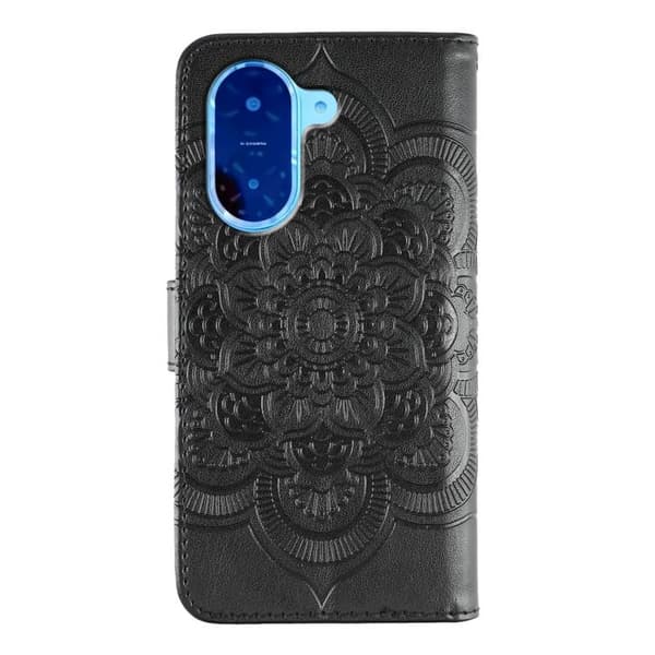 Redmi A5 4G - Sol Mandala Prägling Mönster Läderfodral Svart