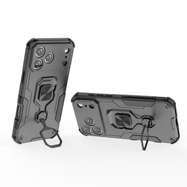 iPhone 18 Pro Max / iPhone 17 Pro Max Skal med Metall Kickstand och TPU Hybrid PC Svart