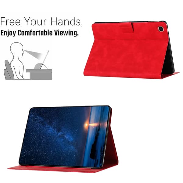 Samsung Galaxy Tab A7 Lite Prägad Katt Läderfodral Röd