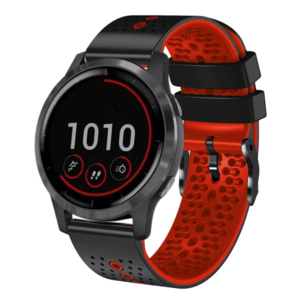 För Garmin vivoactive 4 22 mm perforerat watch i tvåfärgad silikon Black-Red