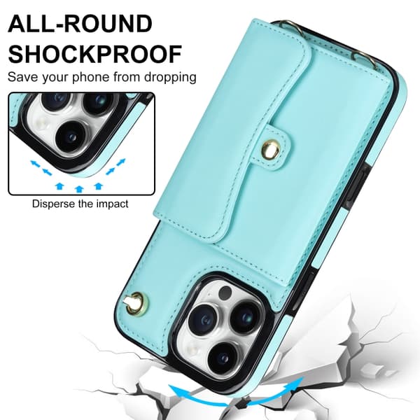iPhone 16 Pro Max RFID-kortfack Skal med Lång Lanyard Mintgrön