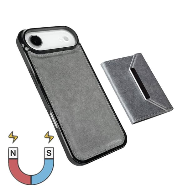 iPhone 17 Air Skal med Solid Färg och Metallspänne för Kortfack Grå