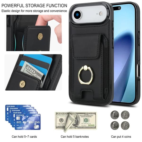 iPhone 17 Air Skal med Elastisk Kortficka och Ringhållare Svart
